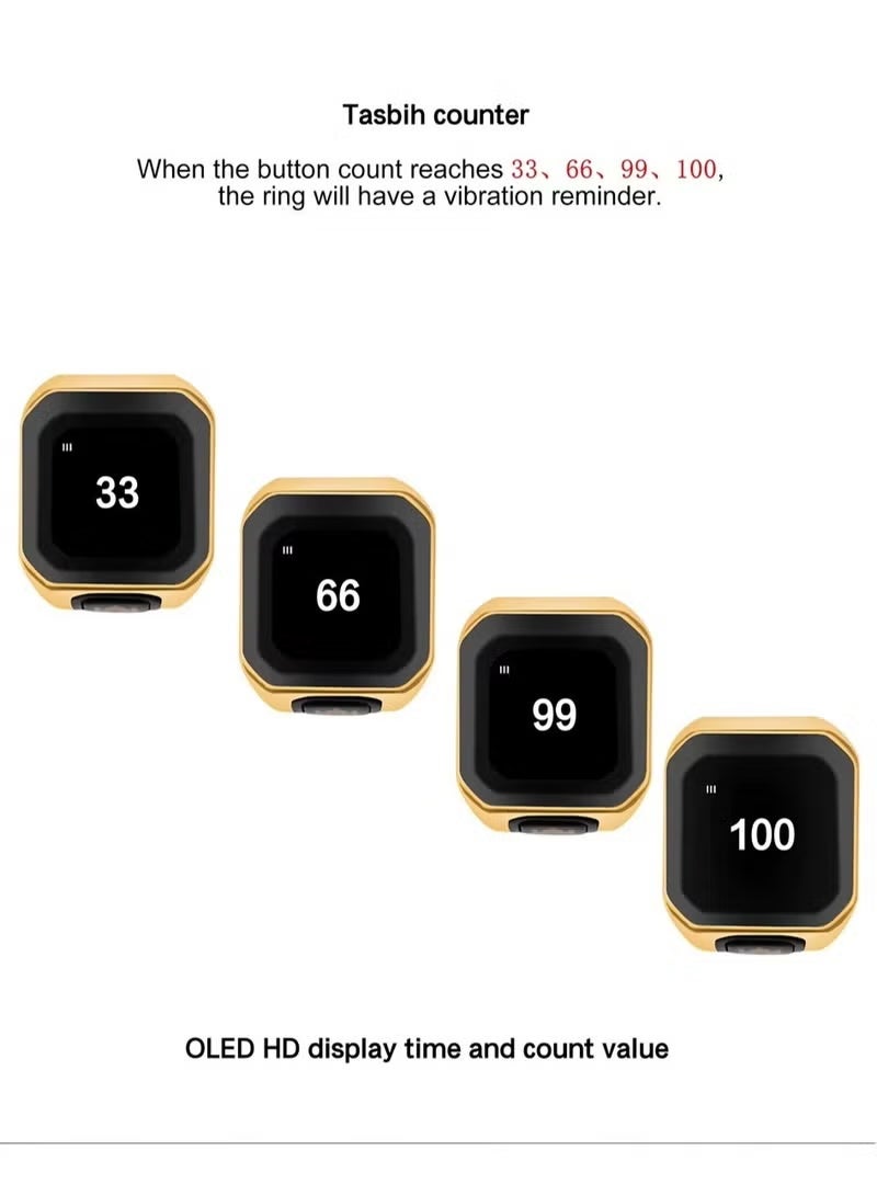 BSTWSH Smart Digital Tasbih Counter Ring 20mm, Metal Zinc Alloy Zikr Ring, Bluetooth Tasbeeh Counter with OLED Display, Vibration Alerts at 33 66 99, Prayer Time Reminder, Rechargeable Charging Case, Long Battery Life, Islamic Zikr & Tasbih Accessory - Image 4